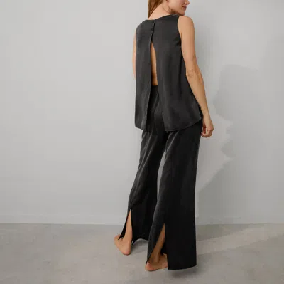 Lunya Washable Silk Back Slit Pant Set In Black