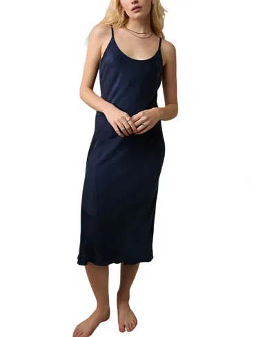 Lunya Washable Silk Bias Slip Dress In Deep Blue