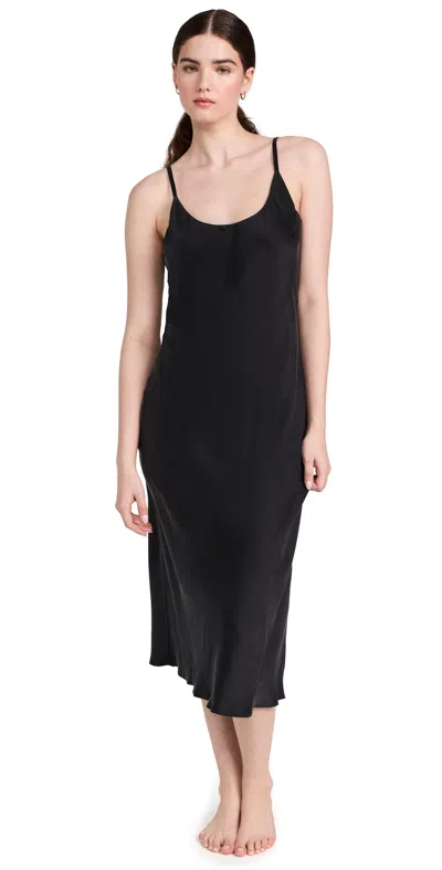 Lunya Washable Silk Bias Slip Dress In Immersed Black