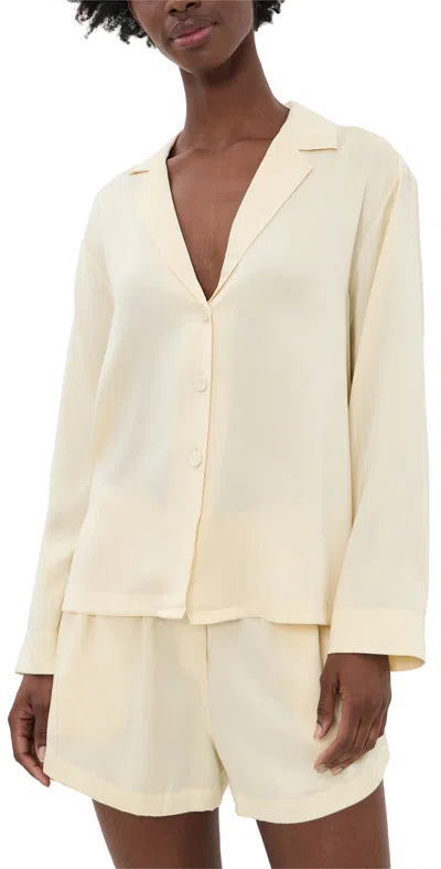 Lunya Washable Silk Button Up And Shorts Pajama Set French Butter In White