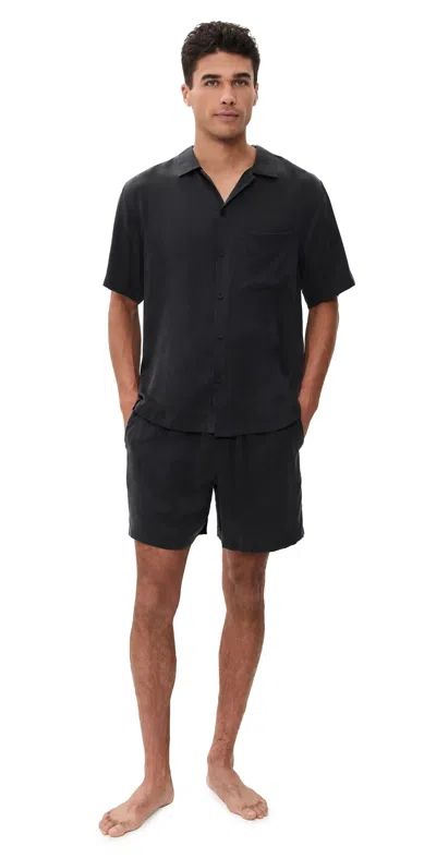 Lunya Washable Silk Button Up Short Set Immersed Black