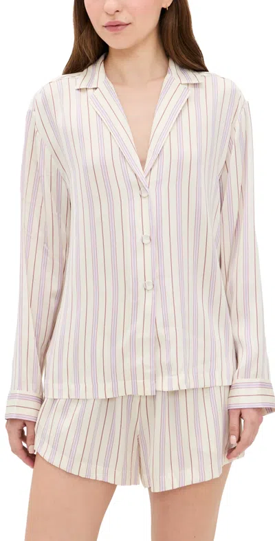 Lunya Washable Silk Button Up Short Set Wisteria Stripe In Neutral
