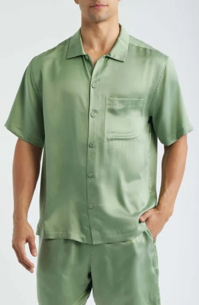 Lunya Washable Silk Button-up Short Pajamas In Green
