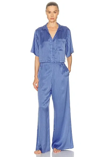 Lunya Washable Silk High Rise Pajama Set In Coastal Stripe