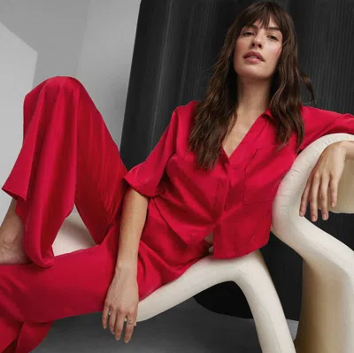 Lunya Washable Silk High Rise Pant Set In Carmine Red