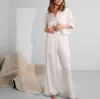 Lunya Washable Silk High Rise Pant Set In Tranquil White