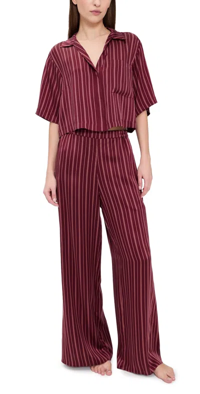 Lunya Washable Silk High Rise Pants Set Currant Veil Stripe In Brown