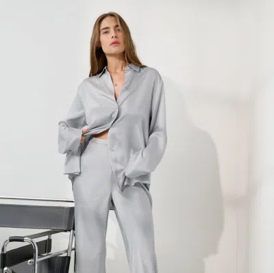 Lunya Washable Silk Ladder Stitch Button Down In Gray