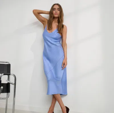 Lunya Washable Silk Ladder Stitch Pieced Slip Dress In Blue