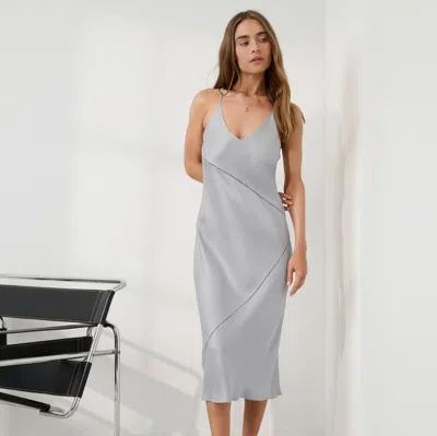 Lunya Washable Silk Ladder Stitch Pieced Slip Dress In Gray