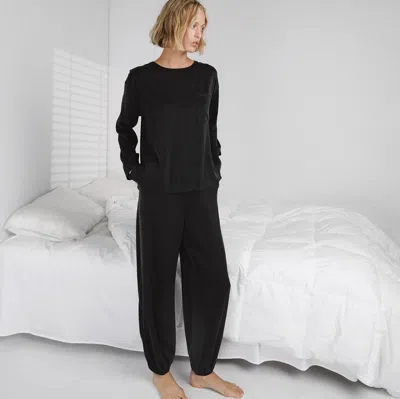 Lunya Washable Silk Long Sleeve Jogger Pant Set In Immersed Black