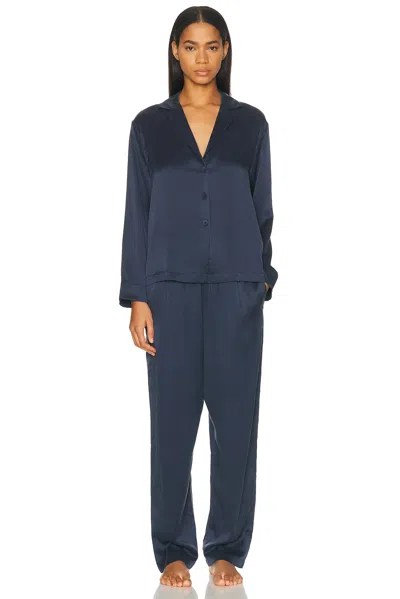 Lunya Washable Silk Long Sleeve Pant Pajama Set In Blue