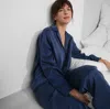 Lunya Washable Silk Long Sleeve Pant Set In Deep Blue