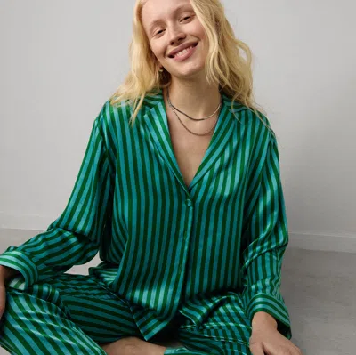 Lunya Washable Silk Long Sleeve Pant Set In Halcyon Stripe