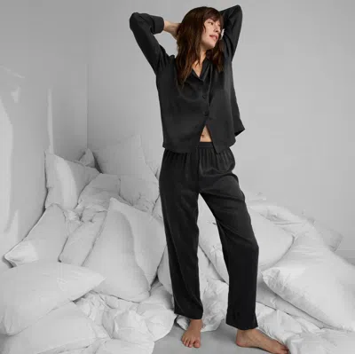 Lunya Washable Silk Long Sleeve Pant Set In Immersed Black