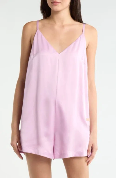 Lunya Washable Silk Pajama Romper In Purple