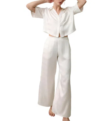 Lunya Washable Silk Pajama Set In White