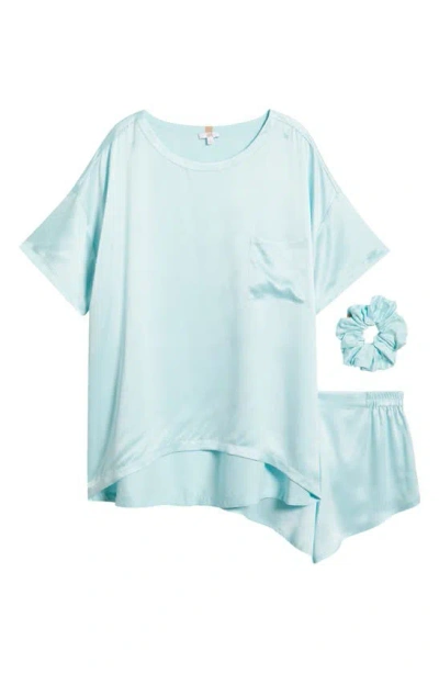 Lunya Women's Stuff Of Dreams Silk Sleep T-shirt, Shorts & Scrunchie Set In Infinity Blue