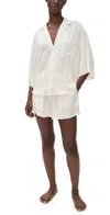 Lunya Washable Silk Relaxed Button Up Short Pj Set Tranquil White In White