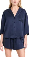 Lunya Washable Silk Relaxed Button Up Short Set Deep Blue In Deep Blue