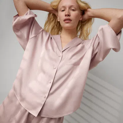 Lunya Washable Silk Relaxed Button Up Short Set In Delicate Pink