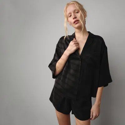 Lunya Washable Silk Relaxed Button Up Short Set In Immersed Black