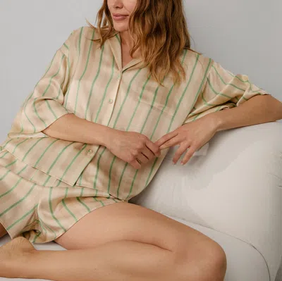 Lunya Washable Silk Relaxed Button Up Short Set In Sand