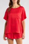 Lunya Washable Silk Tee Short Set In Carmine Red