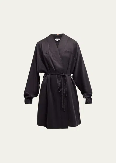 Lunya Washable Silk Short Robe In Black