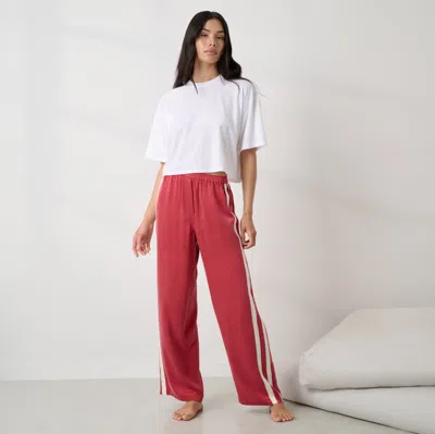 Lunya Washable Silk Side Stripe Pant In Red