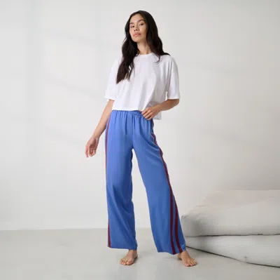 Lunya Washable Silk Side Stripe Pant In Blue