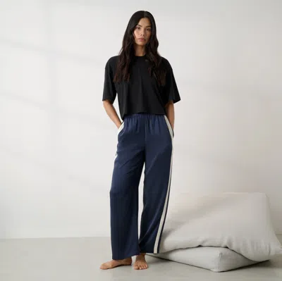 Lunya Washable Silk Side Stripe Pant In Blue