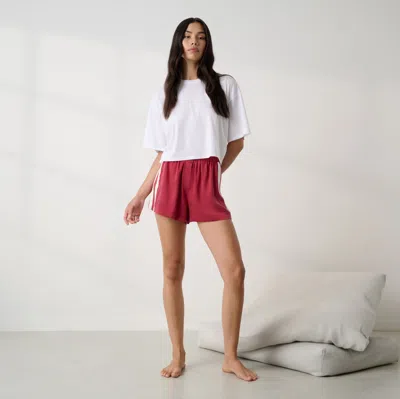 Lunya Washable Silk Side Stripe Short In Brown