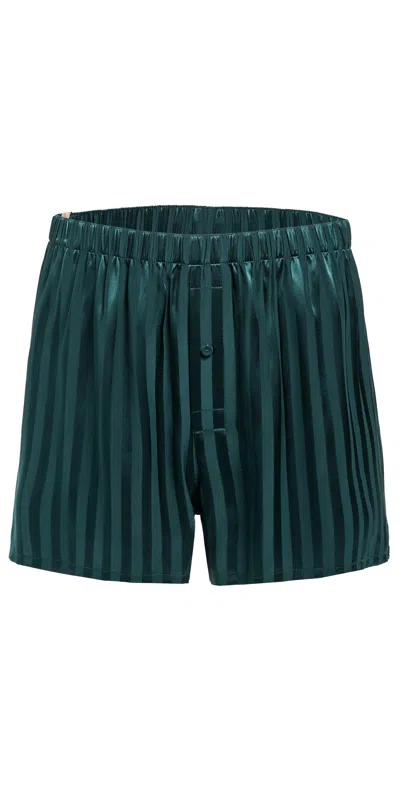 Lunya Washable Silk Striped Jacquard Boxer Dusky Cypress Jacquard In Green