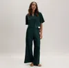 Lunya Washable Silk Striped Jacquard High Rise Pant Set In Green