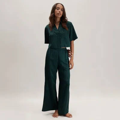 Lunya Washable Silk Striped Jacquard High Rise Pant Set In Green