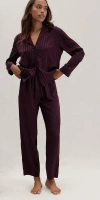 Lunya Washable Silk Striped Jacquard Long Sleeve Pant Set In Burgundy