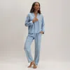 Lunya Washable Silk Striped Jacquard Long Sleeve Pant Set In Blue