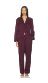 Lunya Washable Silk Striped Jacquard Long Sleeve Pant Set In Burgundy