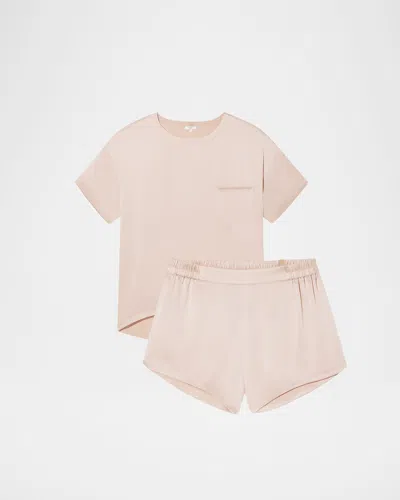 Lunya Washable Silk Tee & Shorts Pajama Set In Metallic