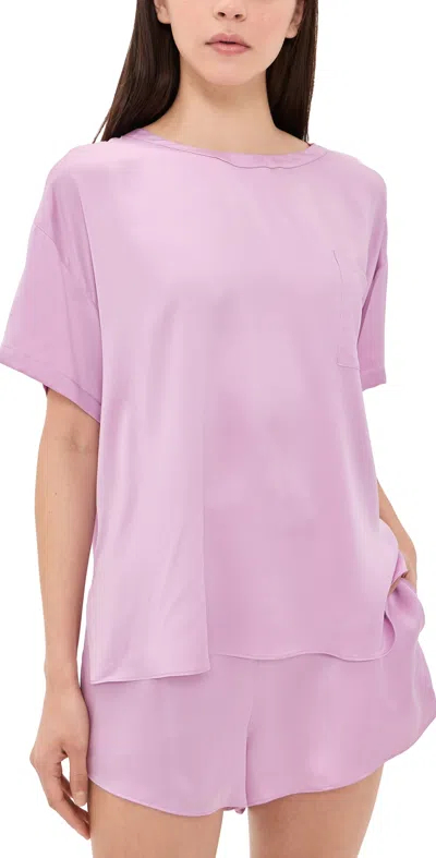 Lunya Washable Silk Tee And Shorts Pajama Set Lilac Bloom In Purple