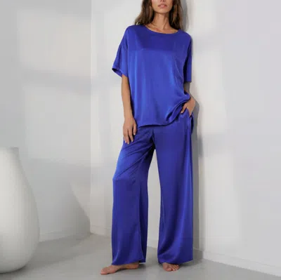 Lunya Washable Silk Tee Pant Set In Blue