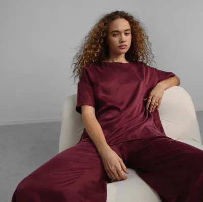 Lunya Washable Silk Tee Pant Set In Calliope Wine