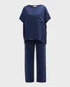 Lunya Washable Silk Tee Pant Set In Deep Blue