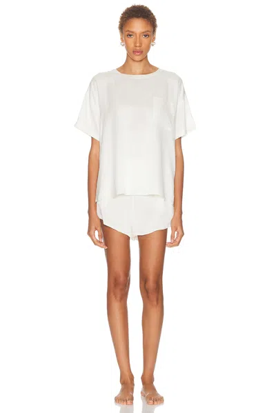Lunya Washable Silk Tee Short Pajama Set In White