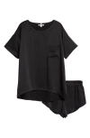 Lunya Washable Silk Tee Short Pajamas In Immersed Blackdnu