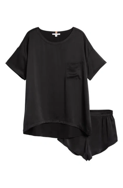 Lunya Washable Silk Tee Short Pajamas In Immersed Blackdnu