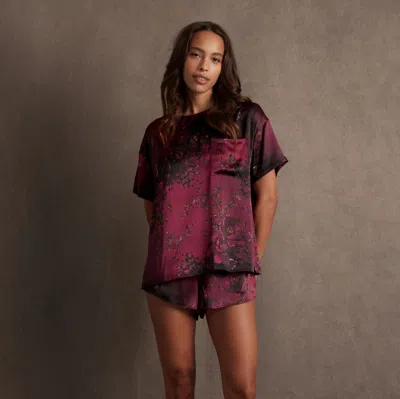 Lunya Washable Silk Tee Short Set In Burgundy
