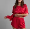 Lunya Washable Silk Tee Short Set In Carmine Red