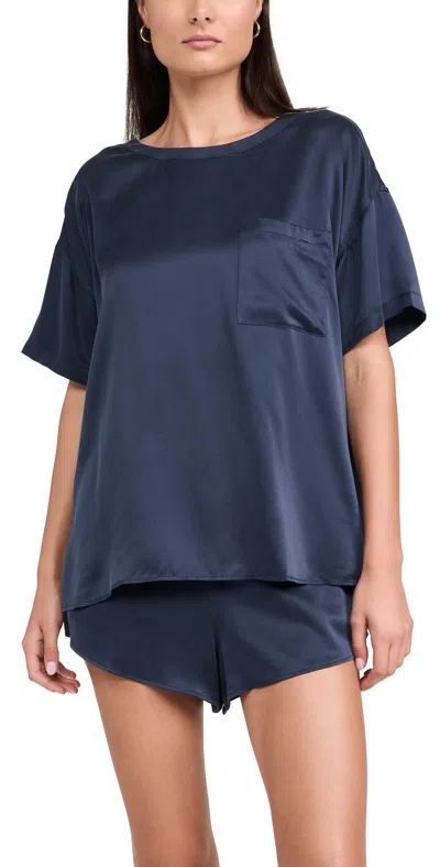 LUNYA WASHABLE SILK TEE SHORTS SET DEEP BLUE